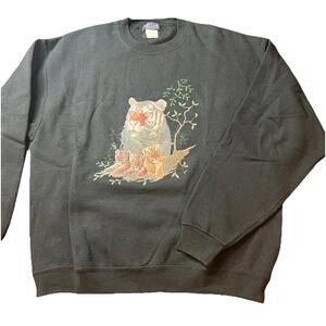 Vintage Eden Lane Tiger Sweatshirt Mens Size L Graphic Crewneck Nature 90s VNTG